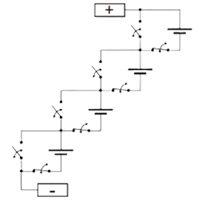 Switching circuit with two electronic switches for each battery element